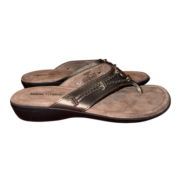 MINNETONKA Silverthorne Leather Thong Pewter Silver Flip Flops Sandals Size 11 - Picture 5 of 11